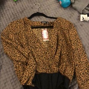 Leopard print woven wrap body suit